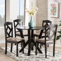 Baxton Studio Riona-Sand/Dark Brown-5PC Dining Set Riona Sand Fabric Upholstered and Dark Brown Finished Wood 5-Piece Dining Set